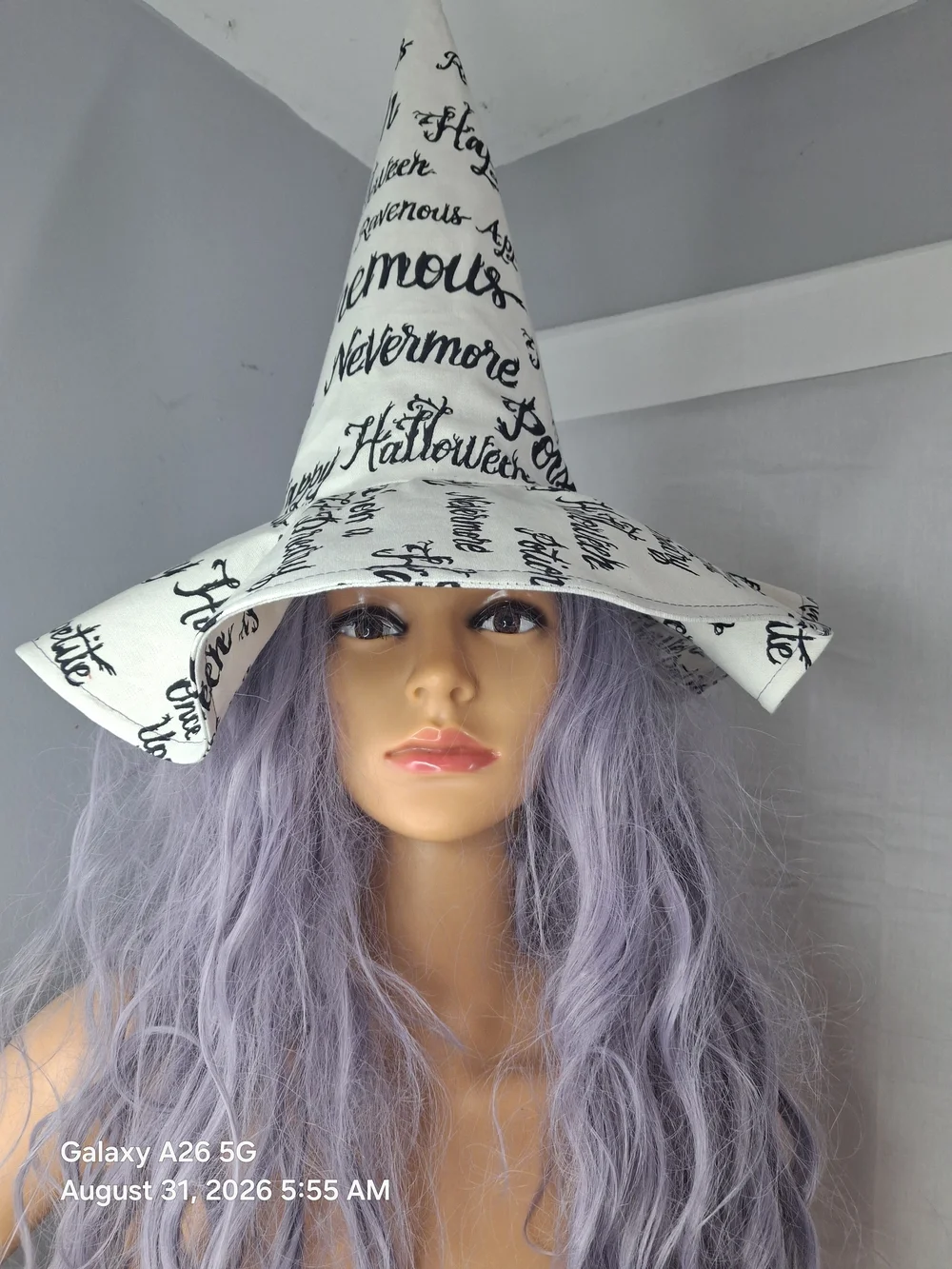 White and Black Script Witch Hat - Halloween Party Hat